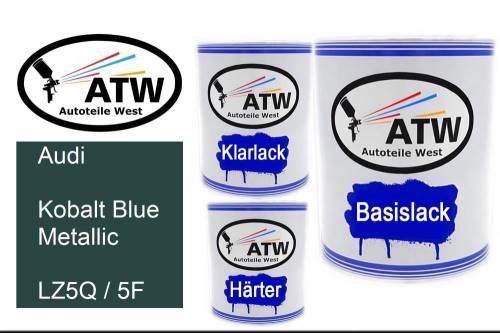 Audi, Kobalt Blue Metallic, LZ5Q / 5F: 1L Lackdose + 1L Klarlack + 500ml Härter - Set, von ATW Autoteile West.